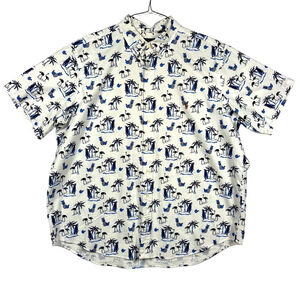 Ralph Lauren White and Navy Palm Print Tropical Button Up Mens Size 2XB